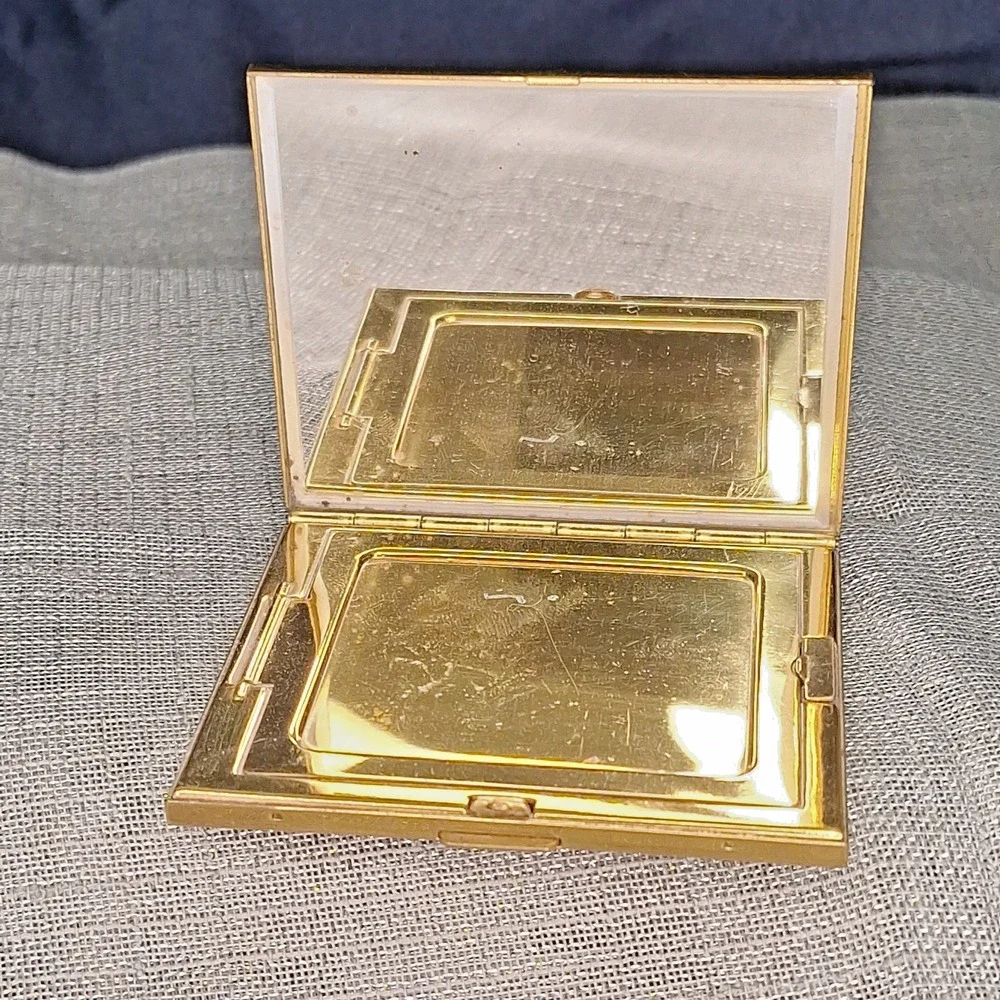 Marhill Brass Mother of Pearl Powder Compact Vintage 50s Mirror